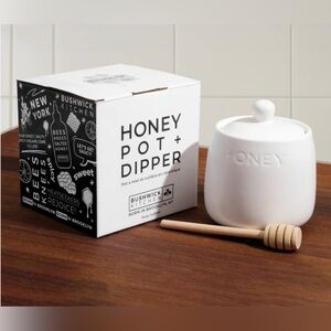 Bushwick Kitchen White Honey Pot and Dipper. NIB